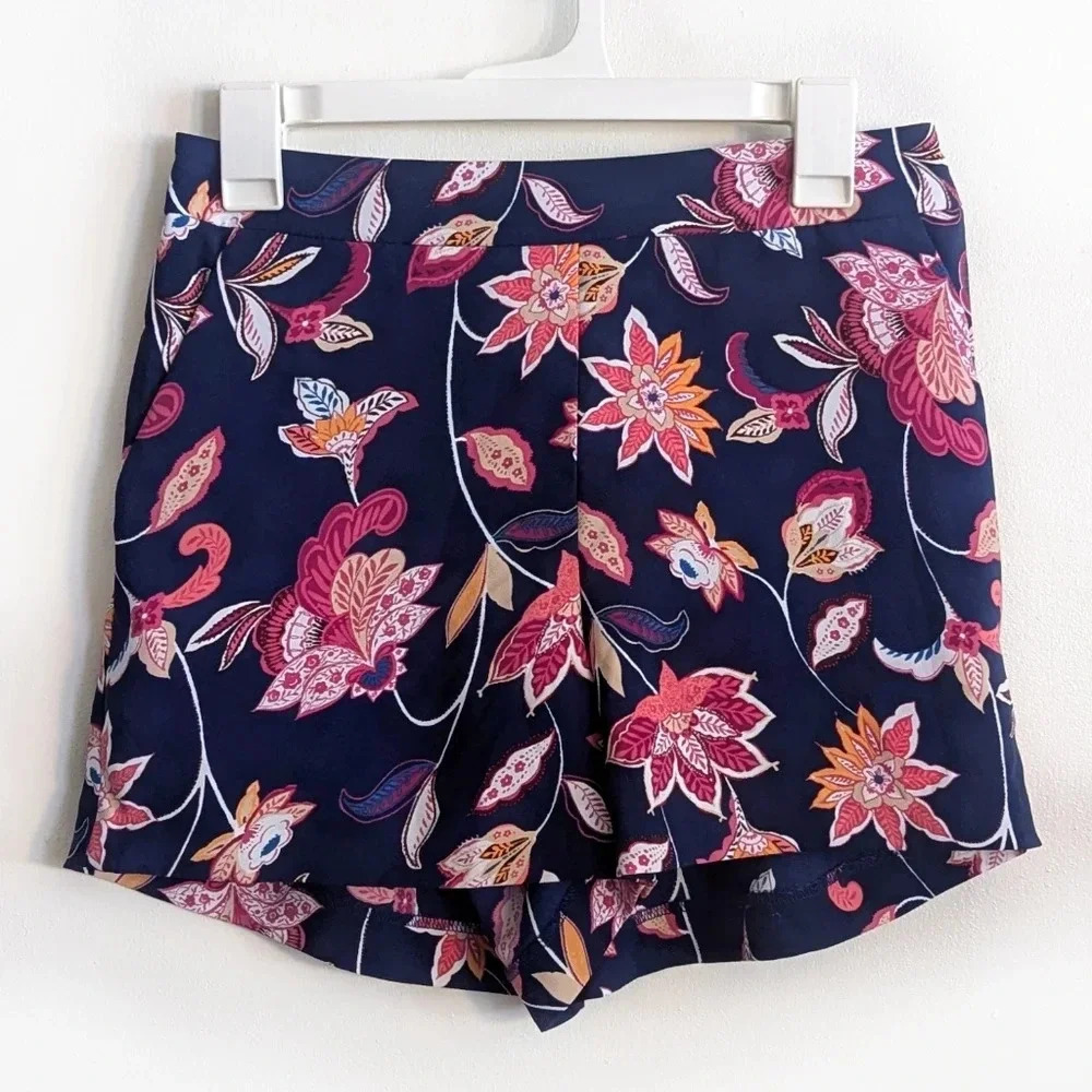 LOFT Outlet Floral Mid-Rise Shorts Blue & Pink Flowy Summer Shorts - Picture 2 of 6